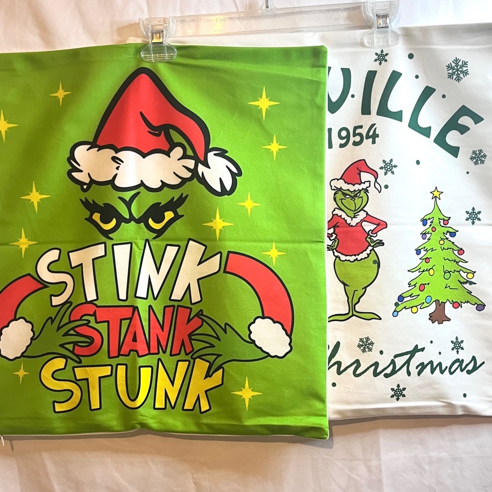 Grinch Holiday Pillow Covers - Green and White